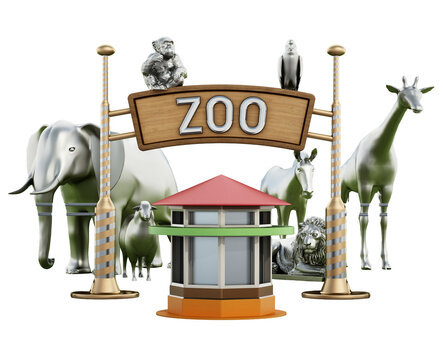 Generic 3D illustration of a city zoo on transparent background. 3D illustration