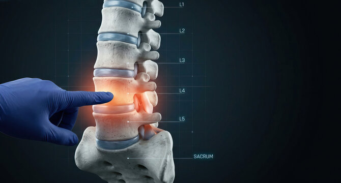 Spine lumbar vertebra disc pain tech medical diagnosis injury healthcare Lumbar spine vertebra disc pain highlighted with tech medical interface for diagnosis and injury concept modern healthcare
