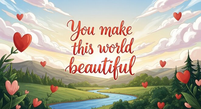 Heart landscape with romantic quote