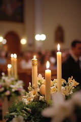A serene cross surrounded by a circle of glowing candles, symbolizing hope, love, and deep remembrance