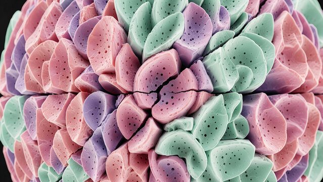 Intricate microscopic view of colorful sponge-like structures