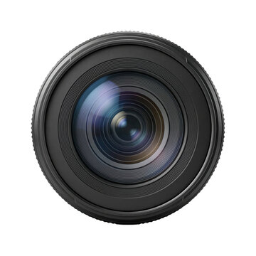 Professional camera lens front view on transparent background