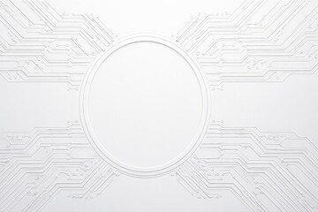 Obraz premium Minimal White Technology Background with Circular Frame and Circuit Pattern Layout