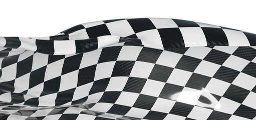 Obraz premium High angle close-up of a checkered flag blowing in the wind. A symbol of racing success and achieving goals. Graphic des