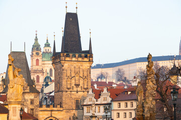 Obraz premium charles Bridge in Prague Czech Republic at sunrise with historic statues