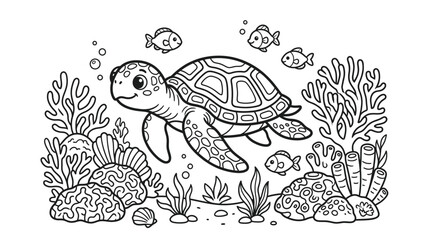 Turtle Swimming Underwater Ocean Sea Creature. © Pidi