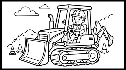 Boy Operating Heavy Duty Tractor Machine. © Pidi