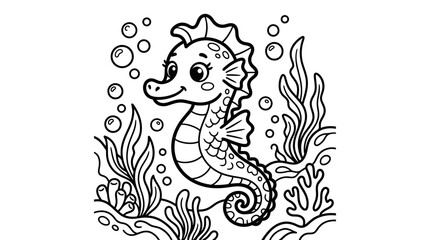 Coloring book seahorse for kids. © Pidi
