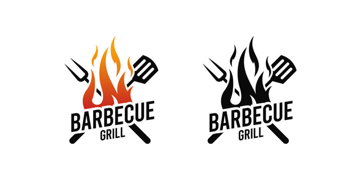 BBQ grill logo design with flames barbecue grill