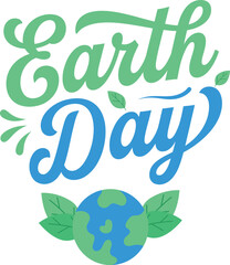 Fototapeta premium Earth Day Typography Colorful flat Vector Illustration with Globe and Leaves