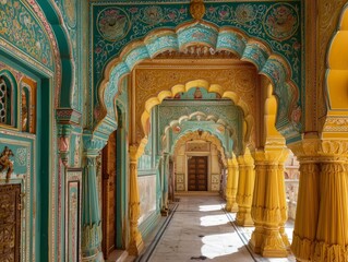 Obraz premium Colorful Arches in a Historic Palace With Intricate Designs in Jaipur During Midday Light