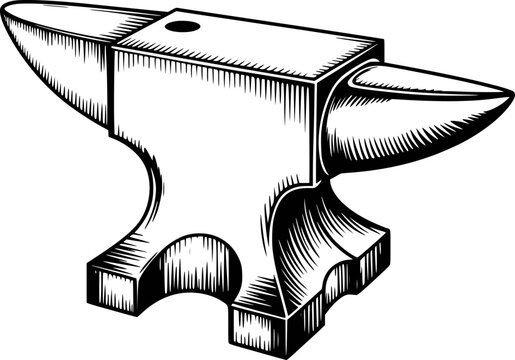 Black and white of a traditional blacksmith anvil with a horn and flat surface metalwork