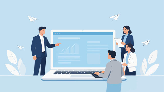 Business team with laptop and charts