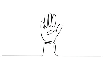 Obraz premium Minimalist black and white line of a hand with five extended fingers emerging from a flat surface line hand