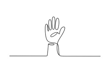 Obraz premium Minimalist black and white line of a raised hand emerging from a flat surface line raised hand simple lines
