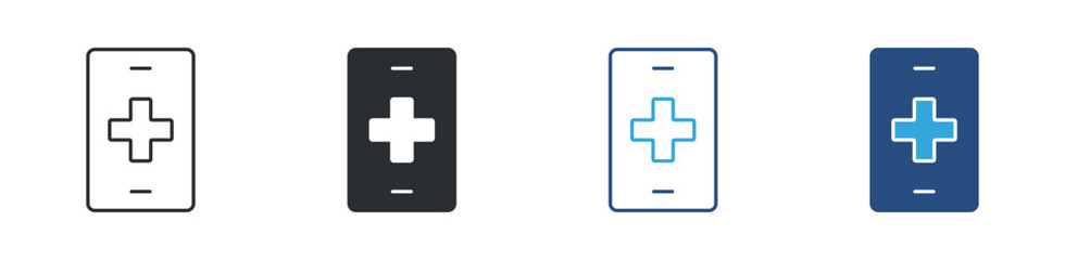 Fototapeta premium Medical app icon set. Healthcare, hospital and emergency support concept with cross symbol. Vector illustration.
