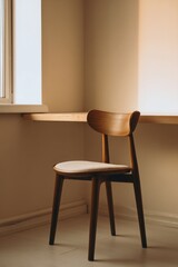 Fototapeta premium Minimalist Wooden Chair by a Clean Desk