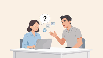 Obraz premium Two people discussing at a desk
