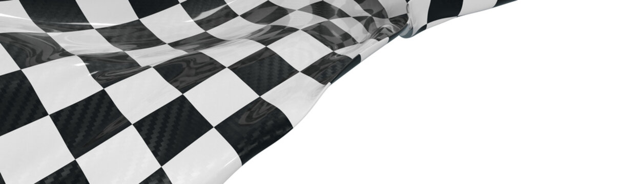 Dynamic checker flag waving against white backdrop. Ideal for racing, victory, competition, and speed themes.