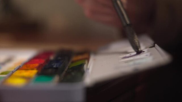 Creating Delicate Paint Wash Strokes. Softening And Mixing Water Colors For Detailed Artistic Accents. Media