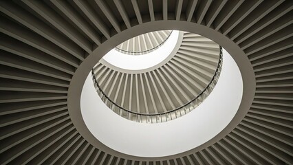 Fototapeta premium A spiral staircase viewed from above with a modern architectural design