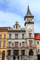 Obraz premium Historic Prachatice Old Town Hall showcasing elaborate Renaissance sgraffito