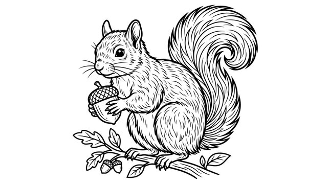 Squirrel Holding Acorn in Hands.