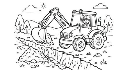 Tractor with excavator digging ground. © Siwit