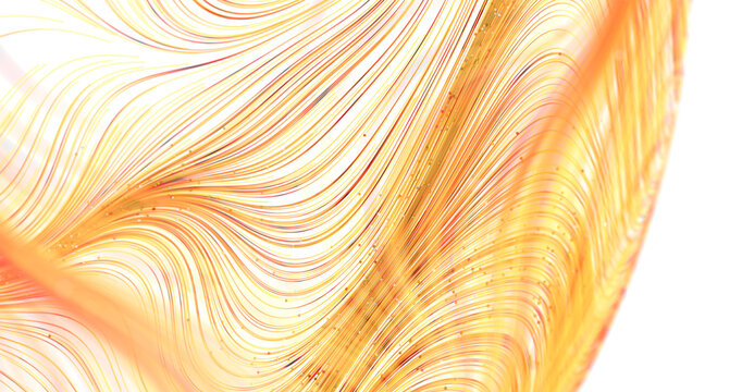 Dynamic gold and orange lines flow across a white background, creating an abstract and visually appealing imag