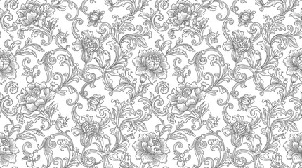 Obraz premium Intricate floral pattern design featuring detailed line art of flowers and swirling vines