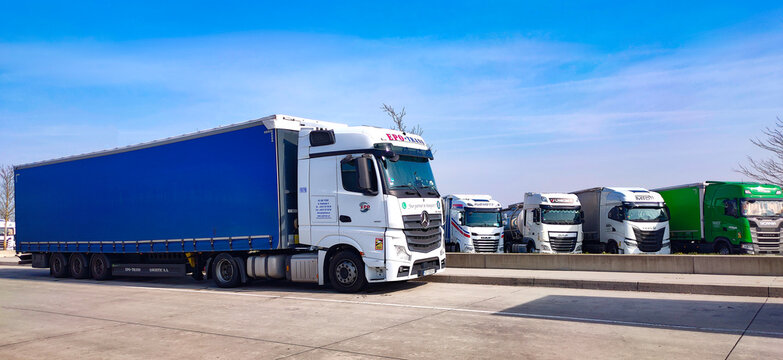 Prague, Czech Republic - March 11, 2026: The colorful trucks is parked near the gas station