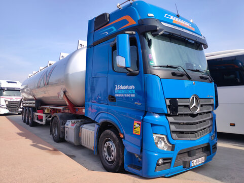 Prague, Czech Republic - March 11, 2026: Mercedes-Benz Actros 1851 truck of logistics company at Prague, Czech Republic