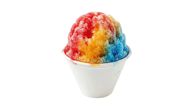 Rainbow flavored shaved ice in white cup