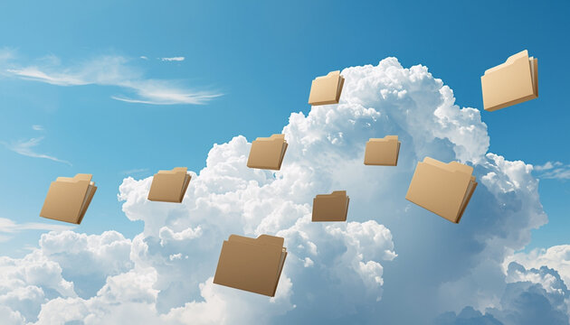 A collection of cardboard folders floating in the clouds