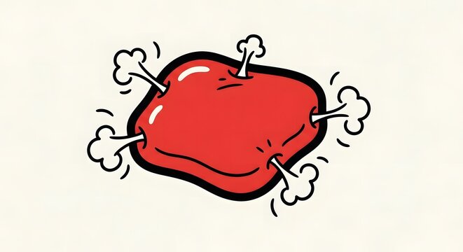 Vibrant red whoopee cushion fart sound prank for April Fools Day. Cartoonish design showing the cushion deflating with motion lines and air clouds, symbolizing humor and laughter