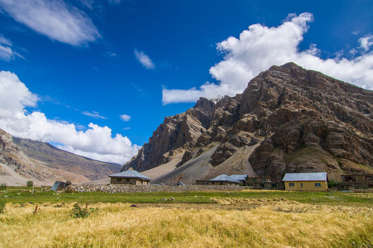 Beautiful scenery of Himalayan mountain at Drass village, Ladakh's Kargil district, recognized as the second coldest inhabited place in the world. Known as the Gateway to Ladakh, Ladakh, India.