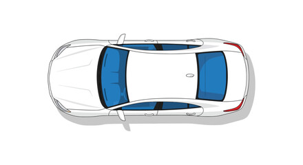 A top down view of a modern sedan with a blue roof and windows depicted as a clean silhouette high quality professional © rabbivay