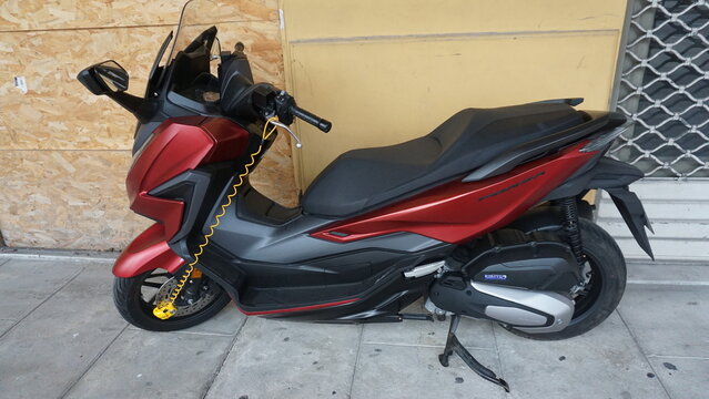 Monte-Carlo, Monaco - March 09, 2026: Honda Forza made sports motorbike parked at Monte-Carlo