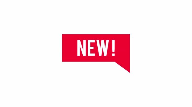Red speech bubble with the word new appearing, isolated on white background