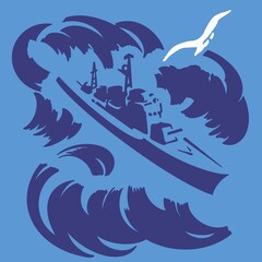 warship in a stormy sea with a seagull © Володимир Шевчук