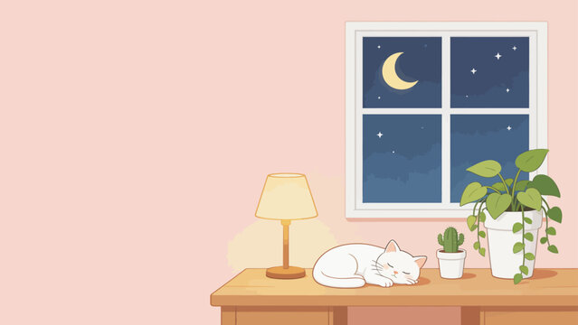 Cat sleeping on table by window