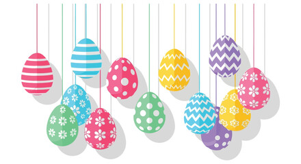 Colorful easter eggs hang from above displaying vibrant patterns and a festive spring atmosphere a delightful silhouette high quality professional