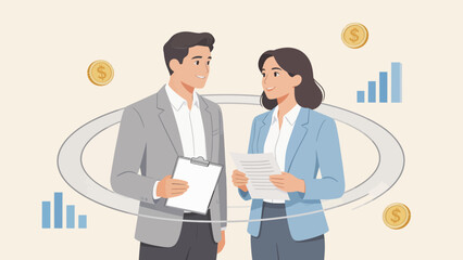Obraz premium Business meeting with financial symbols