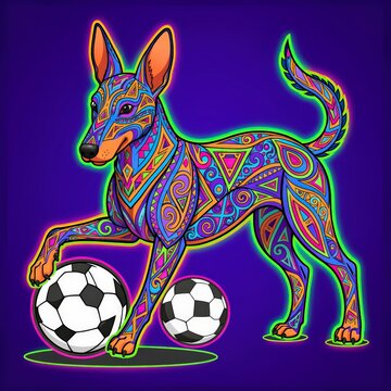 perro, Xoloitzcuintle, mexico, arte huichol, balompi&eacute;, bal&oacute;n, bailes, deporte, campeonato, juego, ilustraci&oacute;n, vector, certamen, s&iacute;mbolo, icono, objeto, gol, designio, equipo, arte, copa, esfera, 3d, 