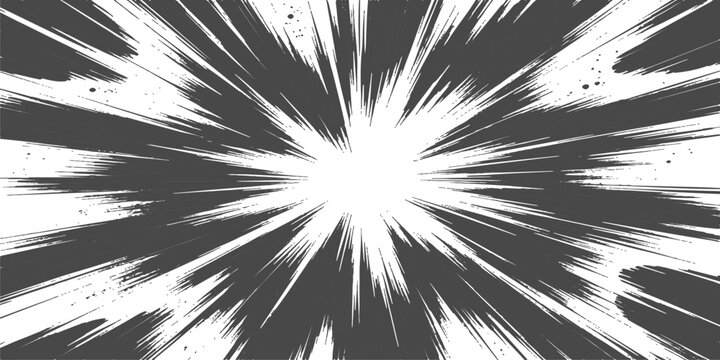 A high contrast black and white manga style radial speed line effect for dynamic action scenes
