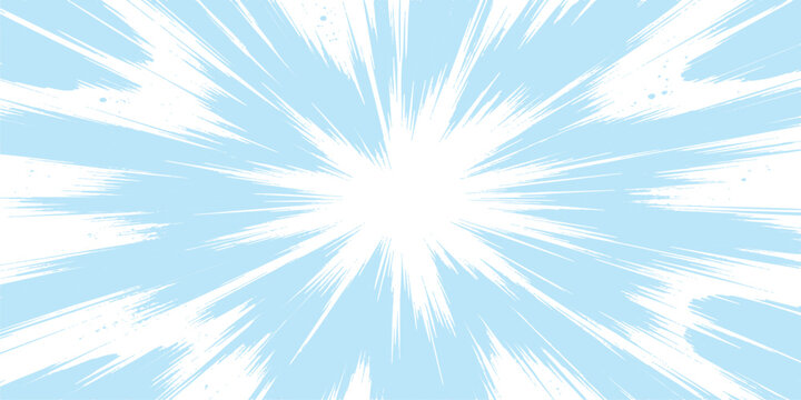 A bright white light burst with dynamic sunburst rays set against a soft pale blue background