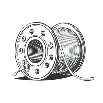 Detailed illustration of a vintage wire spool with a frayed end