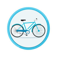 Fototapeta premium Bright blue commuter bicycle with fenders and black seat inside a circular blue frame, illustration