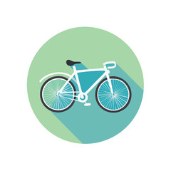 Fototapeta premium Modern Teal and White Bicycle with Long Shadow Flat Design Icon