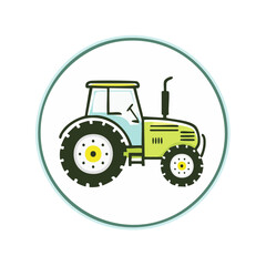 Obraz premium Stylized Green Tractor with Large Wheels and Cab Agriculture Machine Illustration